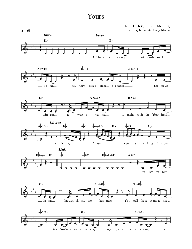 Yours Lead Sheet (Gas Street Music)
