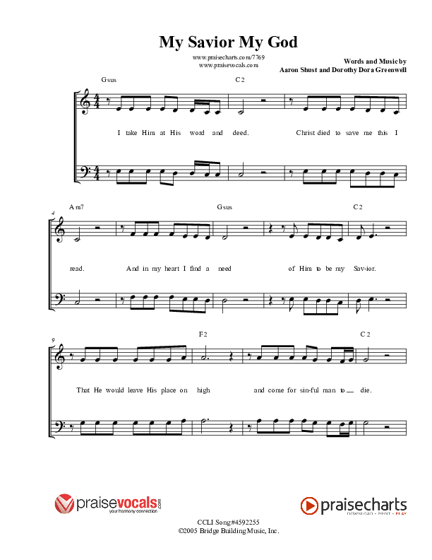 My Savior My God Lead Sheet (PraiseVocals)