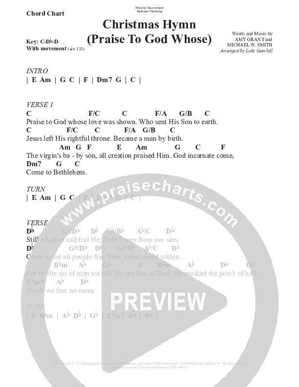 Christmas Hymn (Praise To God Whose Love Was Shown) Chord Chart (WorshipTeam.tv)