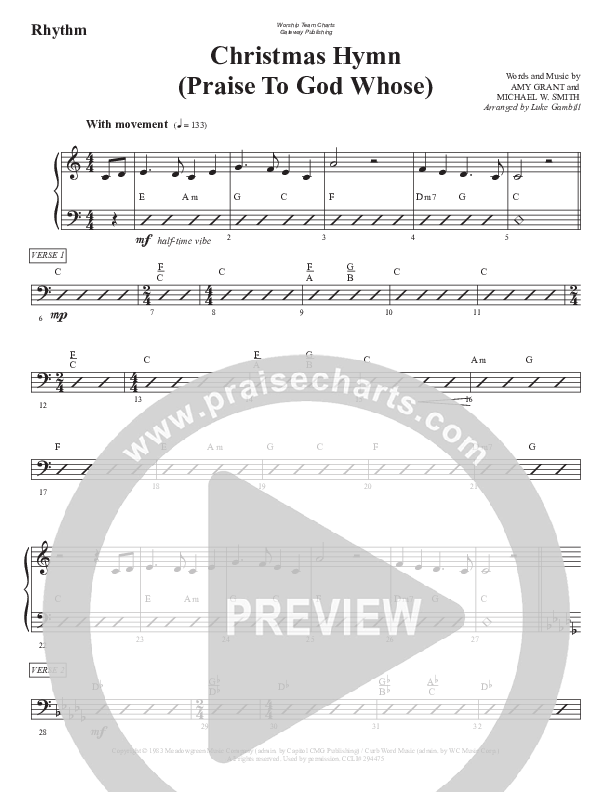 Christmas Hymn (Praise To God Whose Love Was Shown) Rhythm Chart (WorshipTeam.tv)