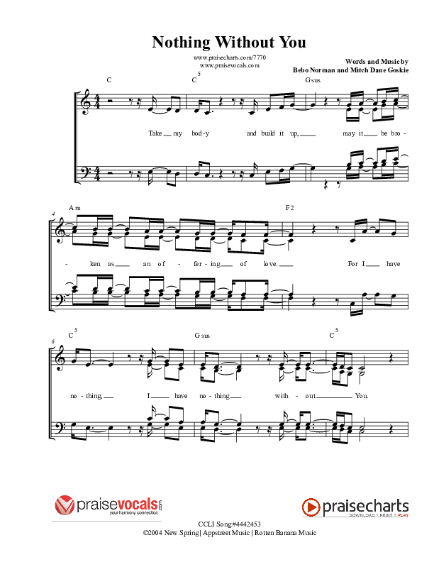 Nothing Without You Lead Sheet (PraiseVocals)