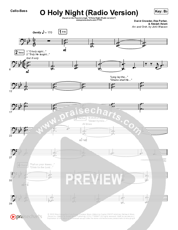 O Holy Night (Radio) Cello/Bass (Crowder / Passion)