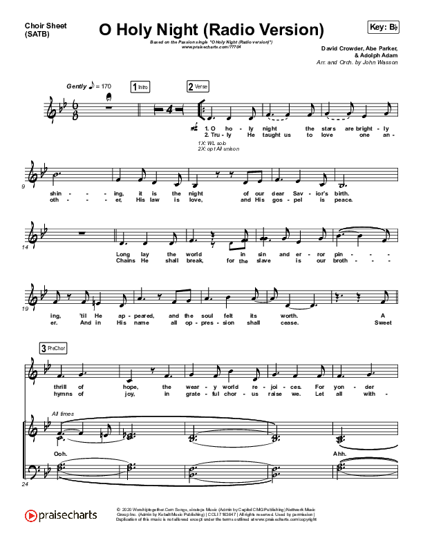 O Holy Night (Radio) Choir Sheet (SATB) (Print Only) (Crowder / Passion)