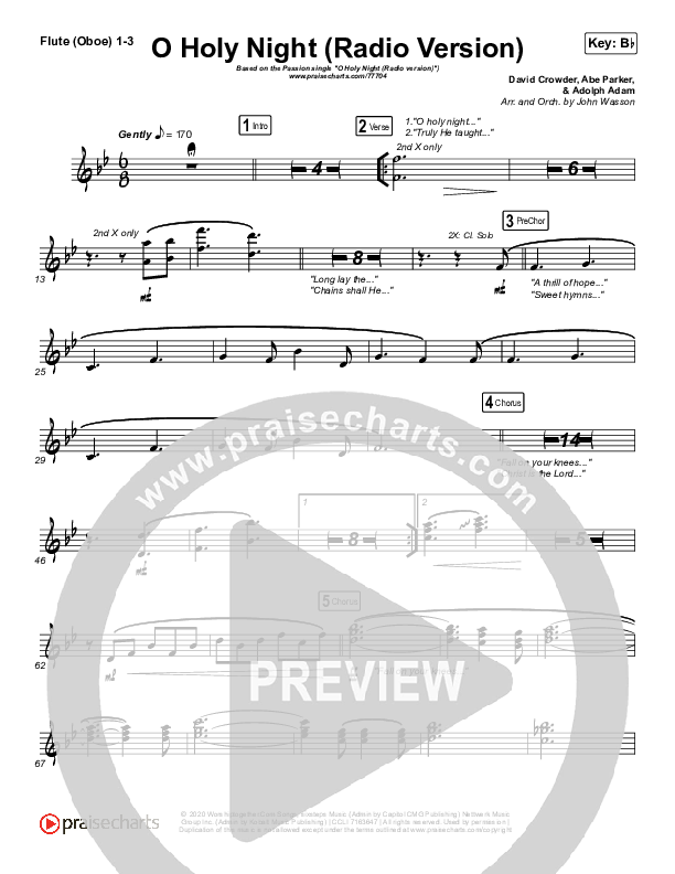 O Holy Night (Radio) Flute/Oboe 1/2/3 (Crowder / Passion)