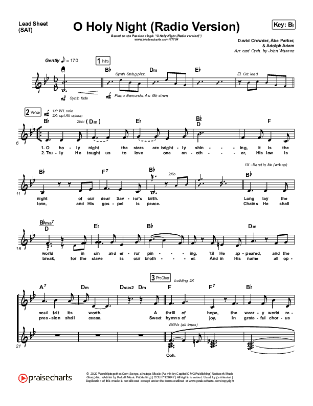 O Holy Night (Radio) Lead Sheet (Print Only) (Crowder / Passion)