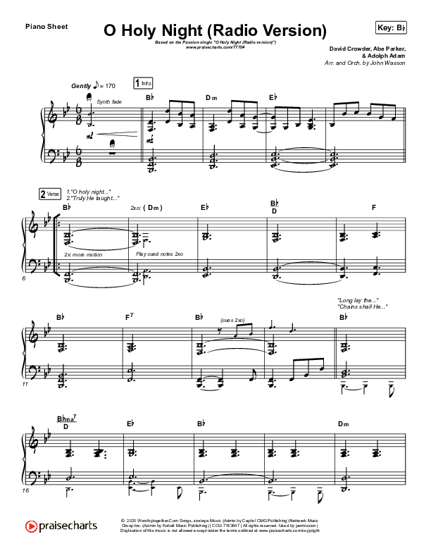 O Holy Night (Radio) Piano Sheet (Print Only) (Crowder / Passion)