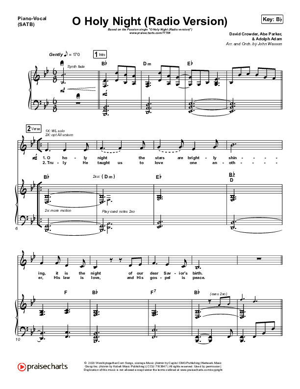 O Holy Night (Radio) Piano/Vocal (Print Only) (Crowder / Passion)
