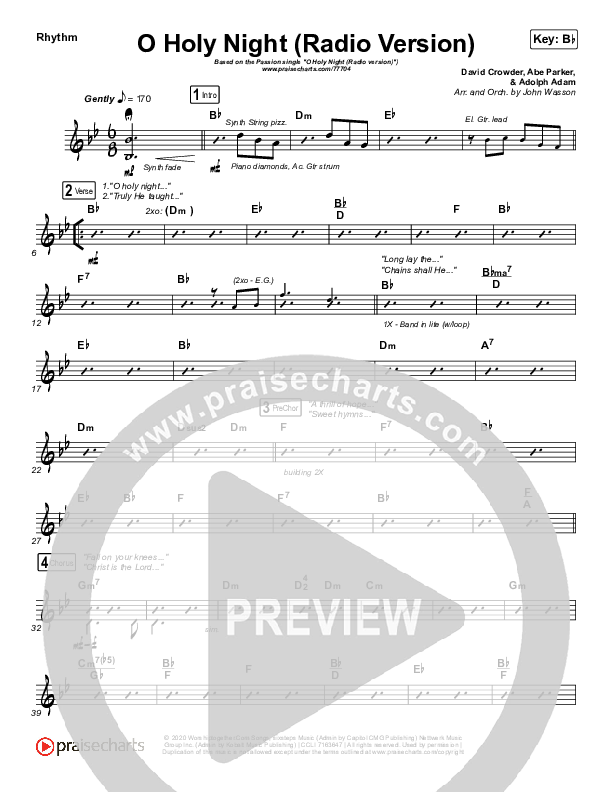 O Holy Night (Radio) Rhythm Chart (Print Only) (Crowder / Passion)