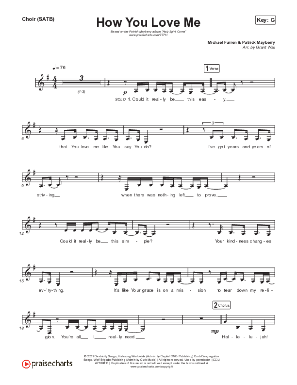 How You Love Me Choir Sheet (SATB) (Patrick Mayberry)