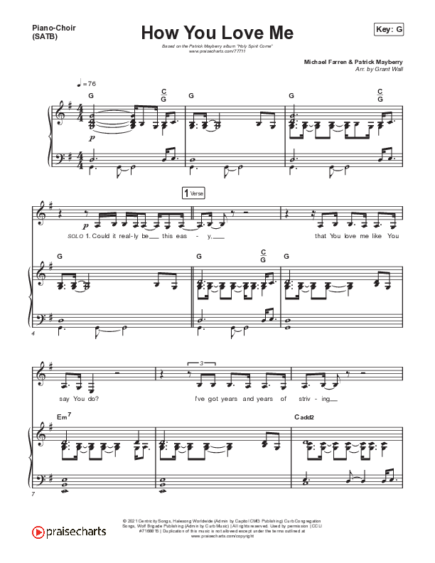 How You Love Me Piano/Vocal (SATB) (Patrick Mayberry)