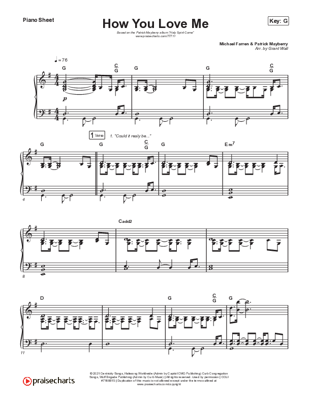 How You Love Me Piano Sheet (Patrick Mayberry)