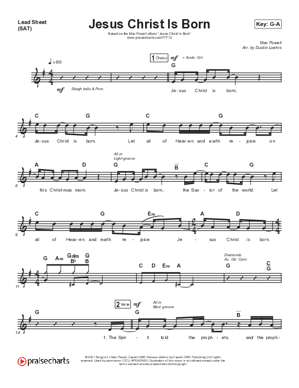 Jesus Christ Is Born Lead Sheet (SAT) (Mac Powell)