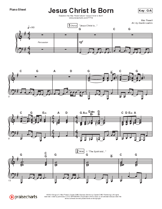 Jesus Christ Is Born Piano Sheet (Mac Powell)