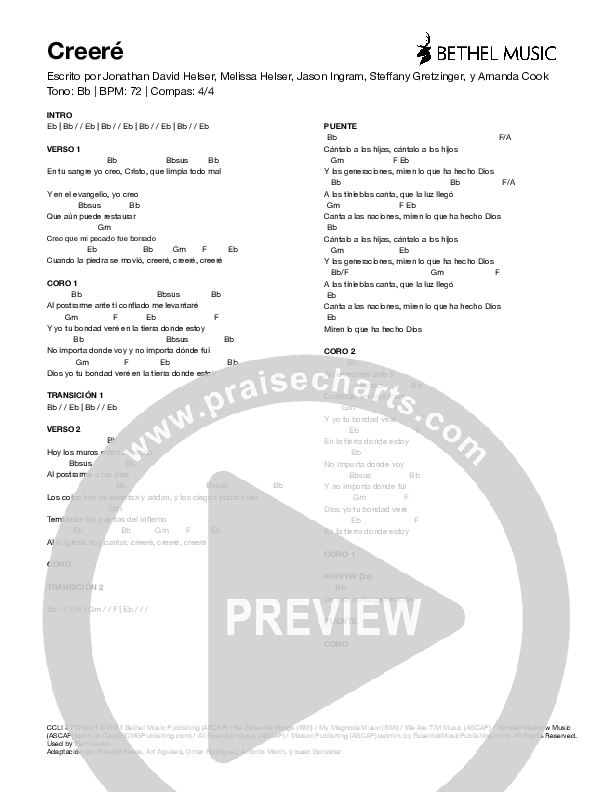 Creeré (I Believe) Chord Chart (Bethel Music)