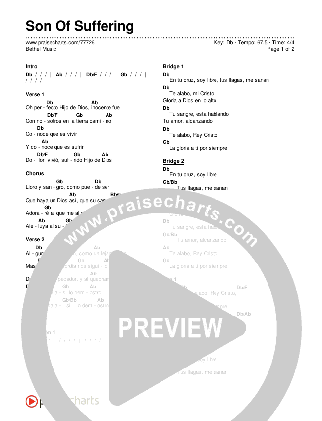 Sufrido Hijo De Dios (Son Of Suffering) Chords & Lyrics (Bethel Music)