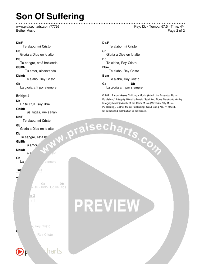 Sufrido Hijo De Dios (Son Of Suffering) Chords & Lyrics (Bethel Music)