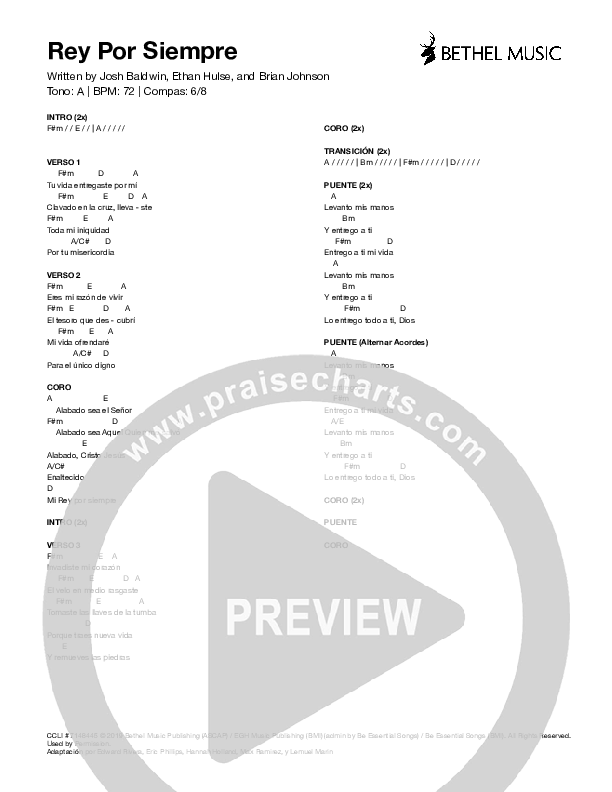 Rey Por Siempre (My King Forever) Chord Chart (Bethel Music)