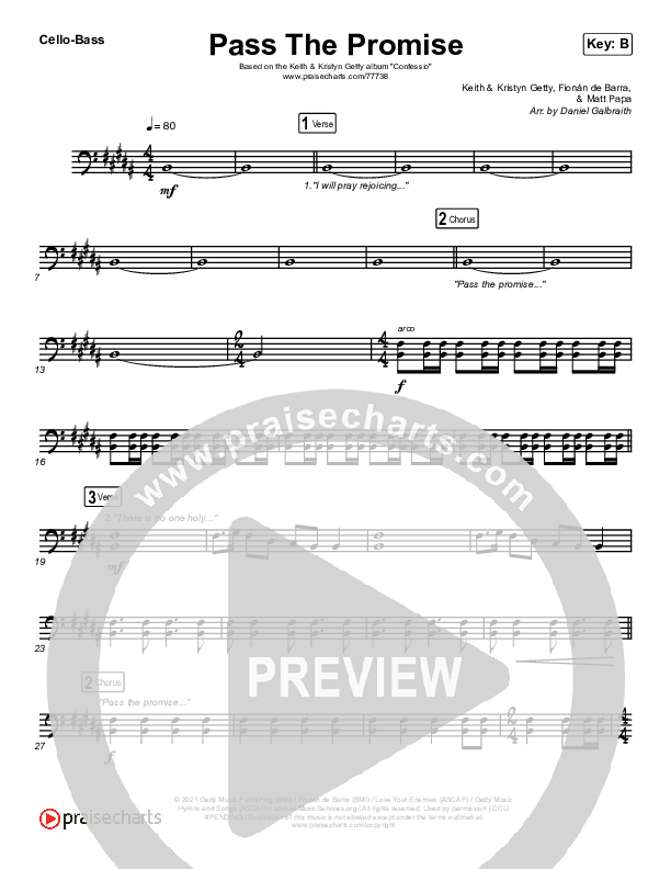 Pass The Promise Cello/Bass (Keith & Kristyn Getty / Sandra McCracken)