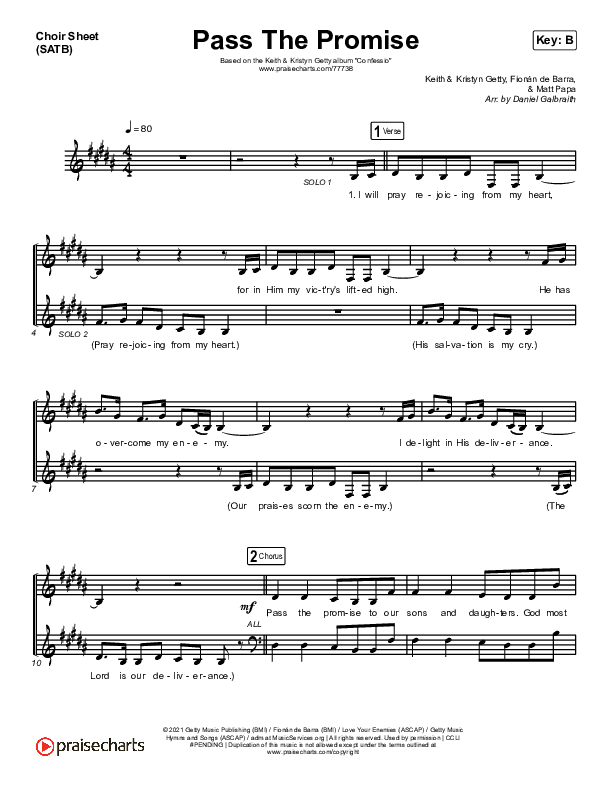 Pass The Promise Choir Sheet (SATB) (Keith & Kristyn Getty / Sandra McCracken)