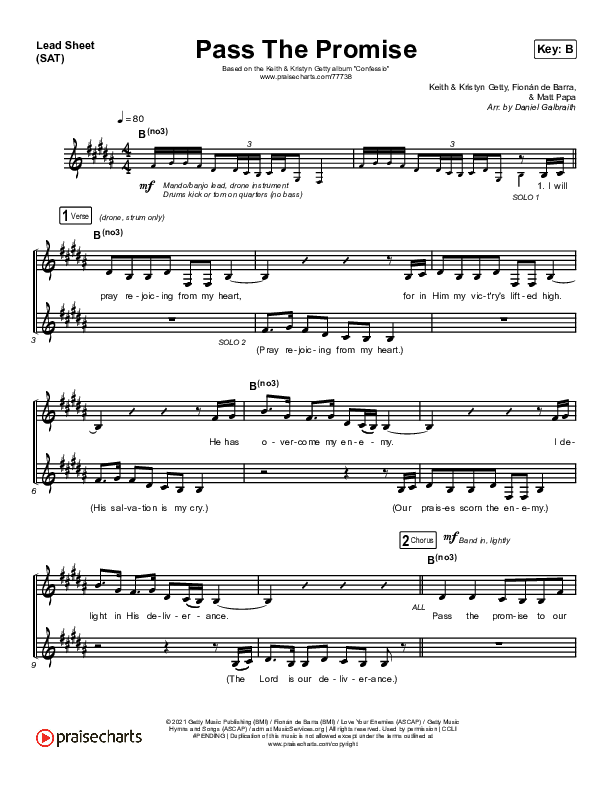 Pass The Promise Lead Sheet (SAT) (Keith & Kristyn Getty / Sandra McCracken)