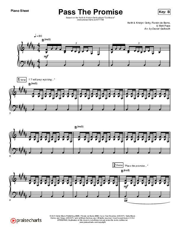 Pass The Promise Piano Sheet (Keith & Kristyn Getty / Sandra McCracken)