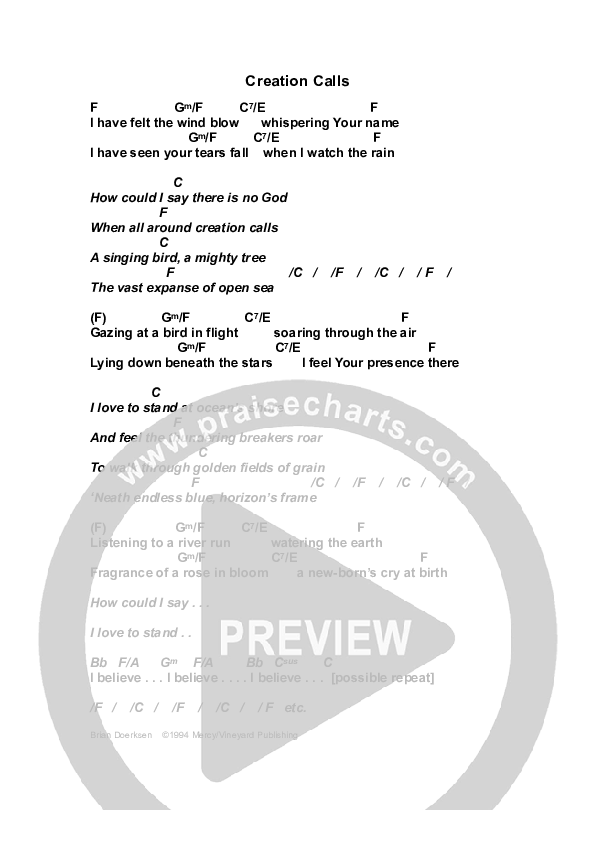 Creation Calls Chord Chart (Brian Doerksen)