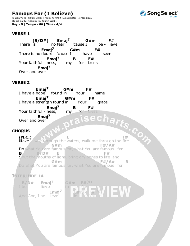 Famous For (I Believe) Chord Chart (Brave Worship / Krissy Nordhoff / Tamar Chipp / Amanda Kinner)
