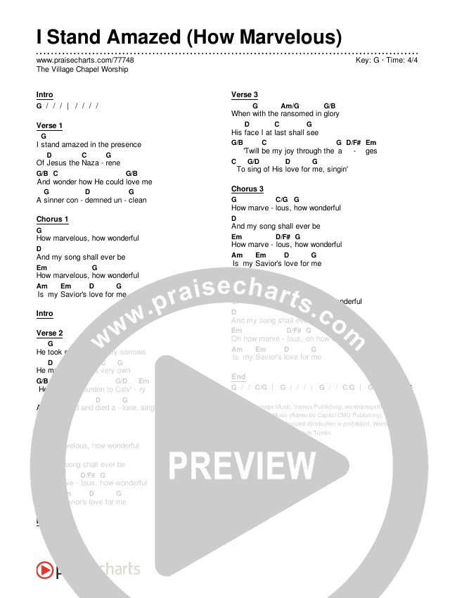 I Stand Amazed (How Marvelous) Chords & Lyrics (The Village Chapel Worship)