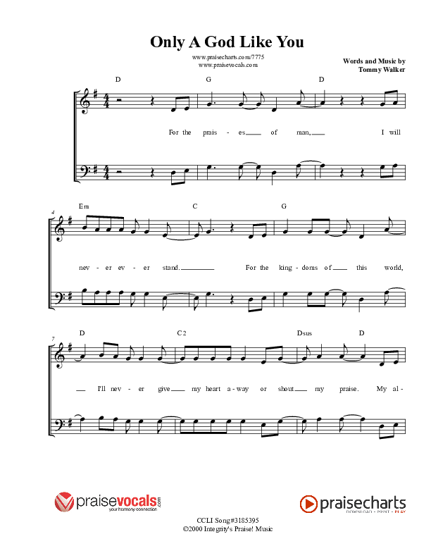 Only A God Like You Lead Sheet (PraiseVocals)