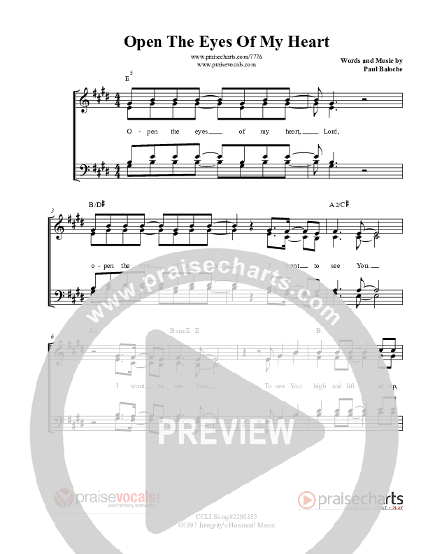 Open The Eyes Of My Heart Lead Sheet (PraiseVocals)