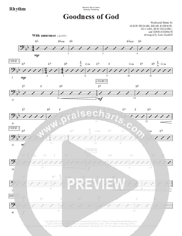 Goodness Of God Rhythm Chart (WorshipTeam.tv)