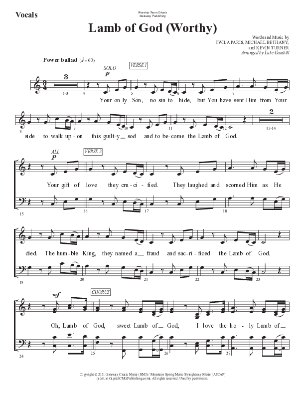 Lamb Of God (Worthy) Choir Sheet (SATB) (WorshipTeam.tv)