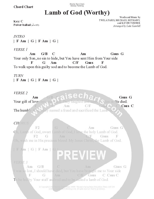 Lamb Of God (Worthy) Chord Chart (WorshipTeam.tv)