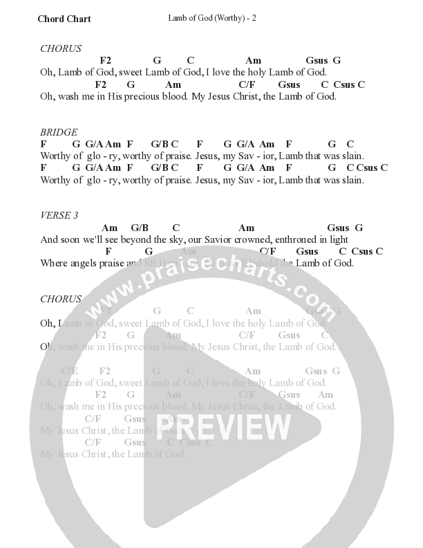 Lamb Of God (Worthy) Chord Chart (WorshipTeam.tv)