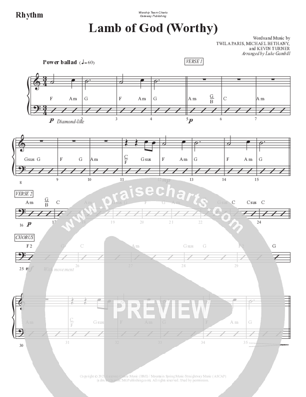 Lamb Of God (Worthy) Rhythm Chart (WorshipTeam.tv)