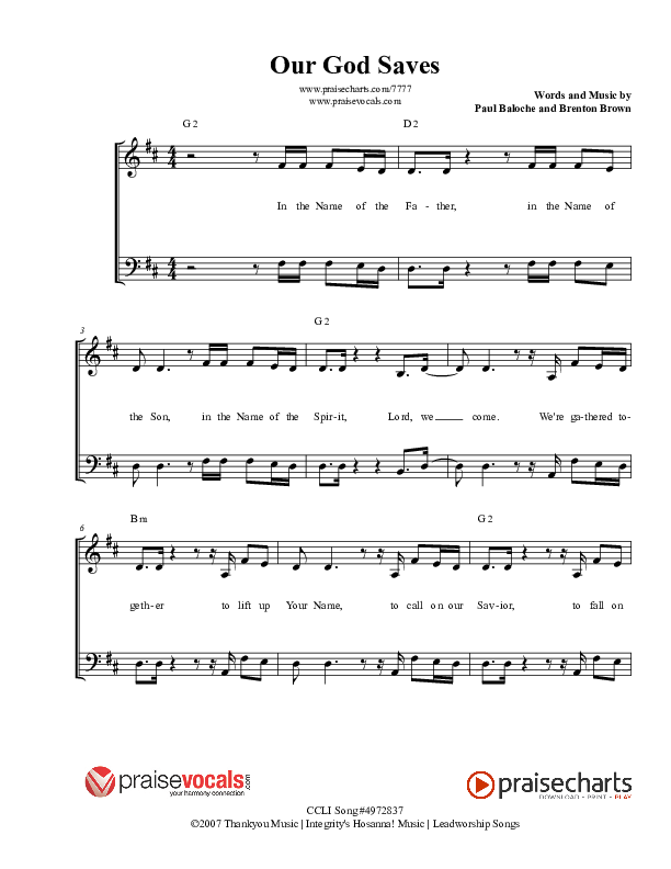 Our God Saves Lead Sheet (PraiseVocals)