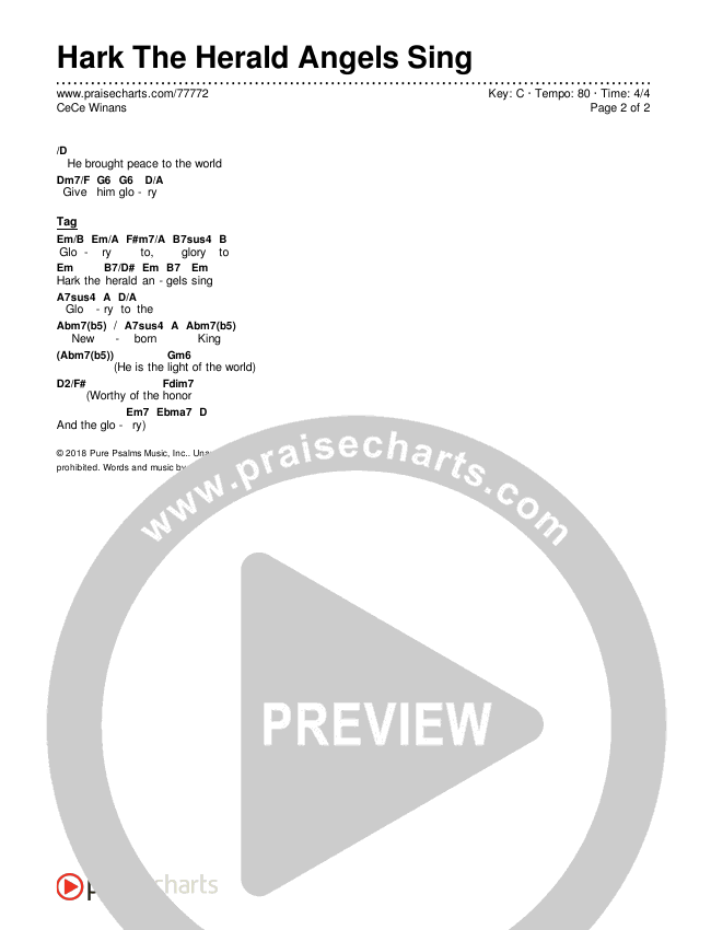 Hark The Herald Angels Sing Chords & Lyrics (CeCe Winans)