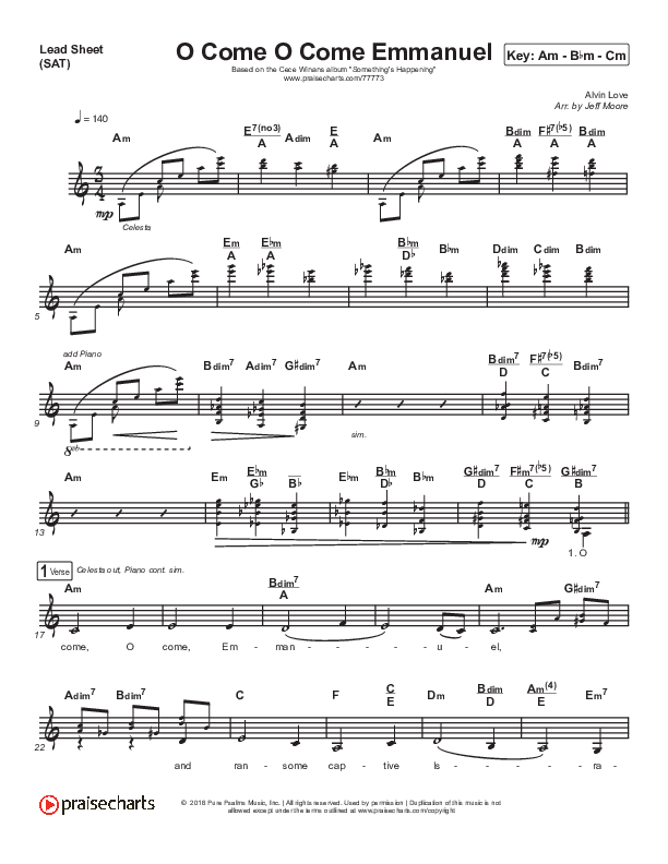 O Come O Come Emmanuel Lead Sheet (SAT) (CeCe Winans)