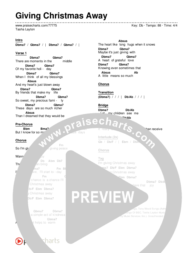 Giving Christmas Away Chords & Lyrics (Tasha Layton)