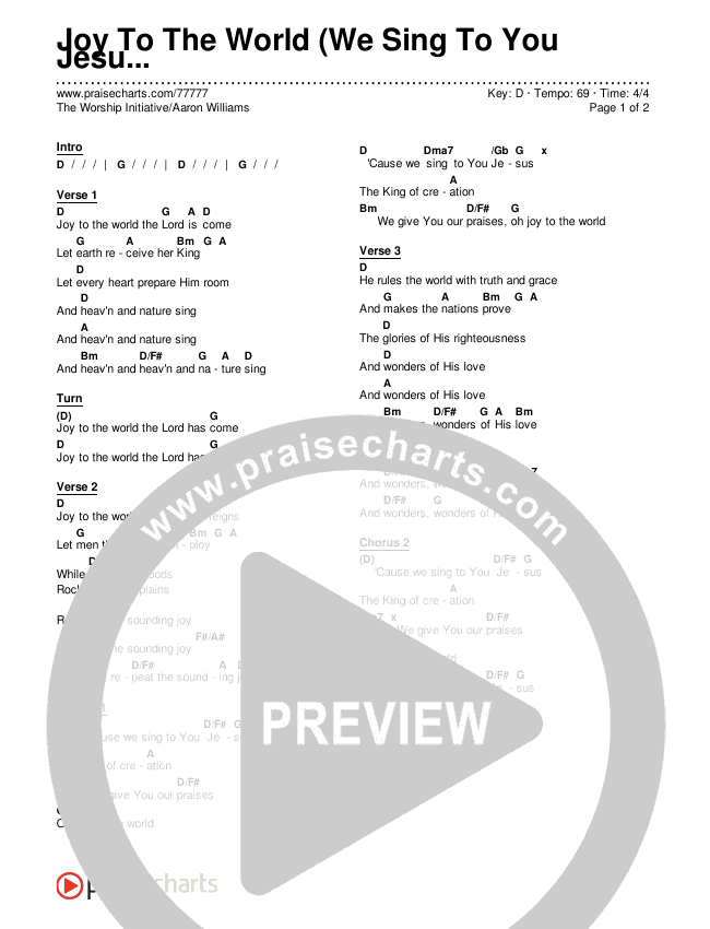 Joy To The World (We Sing To You Jesus) (Live) Chords & Lyrics (The Worship Initiative / Aaron Williams)