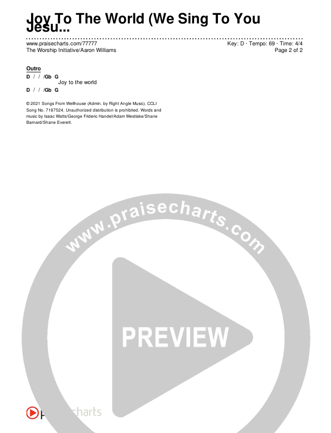 Joy To The World (We Sing To You Jesus) (Live) Chords & Lyrics (The Worship Initiative / Aaron Williams)