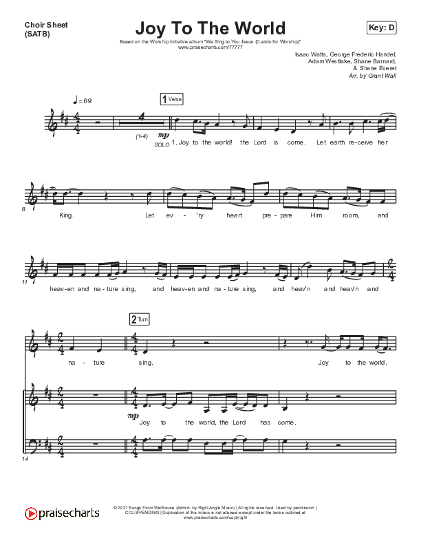 Joy To The World (We Sing To You Jesus) (Live) Choir Sheet (SATB) (The Worship Initiative / Aaron Williams)