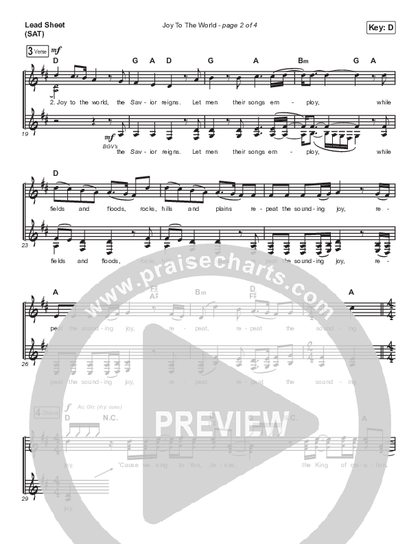 Joy To The World (We Sing To You Jesus) (Live) Lead Sheet (SAT) (The Worship Initiative / Aaron Williams)