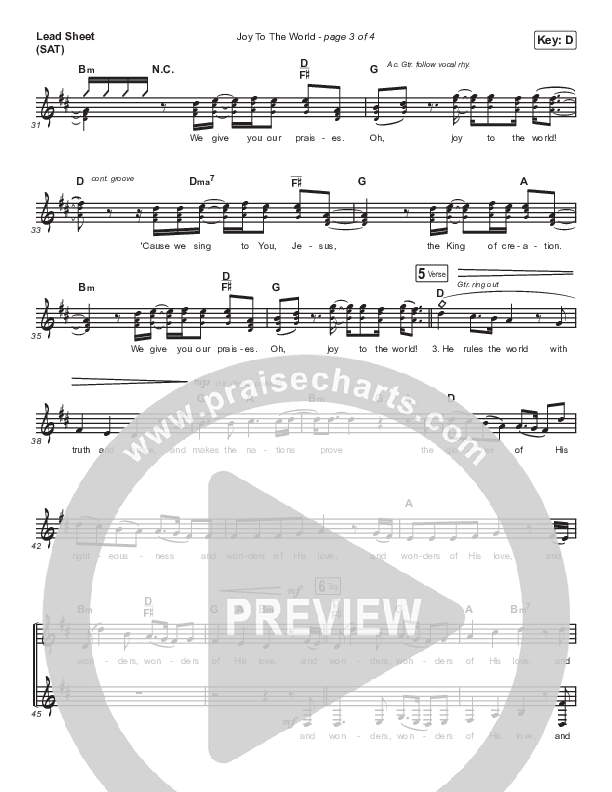 Joy To The World (We Sing To You Jesus) (Live) Lead Sheet (SAT) (The Worship Initiative / Aaron Williams)