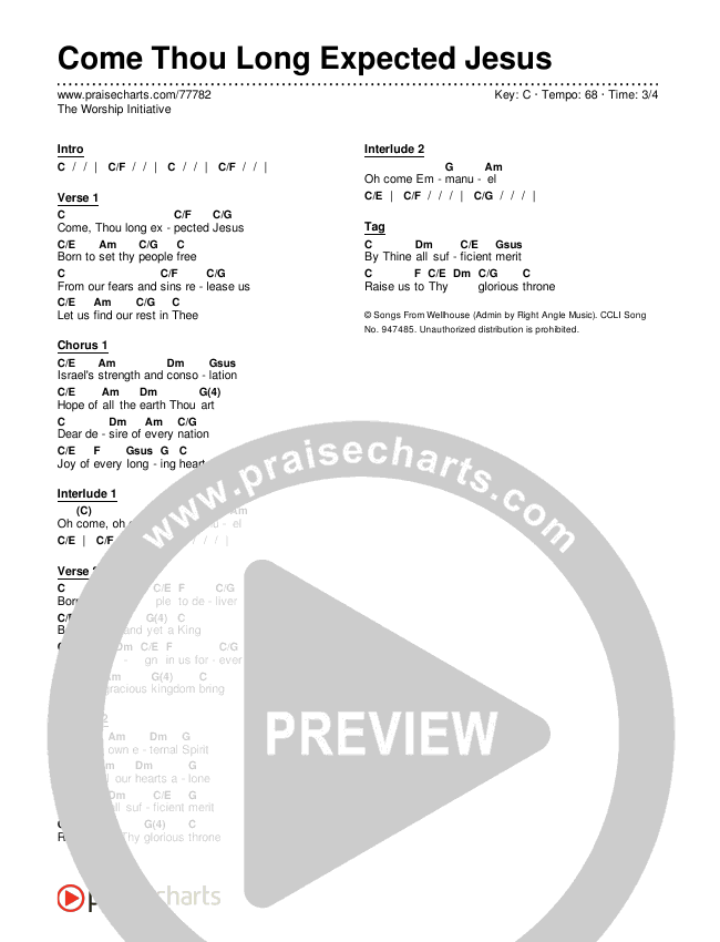 Come Thou Long Expected Jesus Chords & Lyrics (The Worship Initiative)