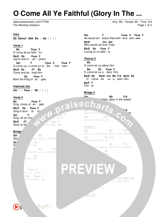 O Come All Ye Faithful (Glory In The Highest) Chords & Lyrics (The Worship Initiative)