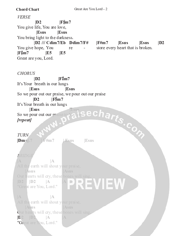 Great Are You Lord (Gospel) Chord Chart (WorshipTeam.tv)