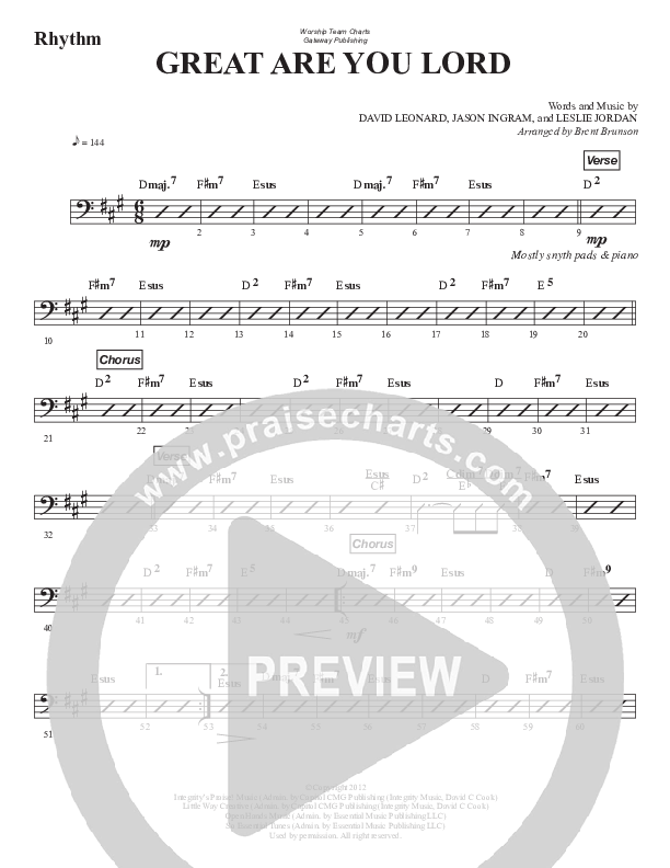 Great Are You Lord (Gospel) Rhythm Chart (WorshipTeam.tv)