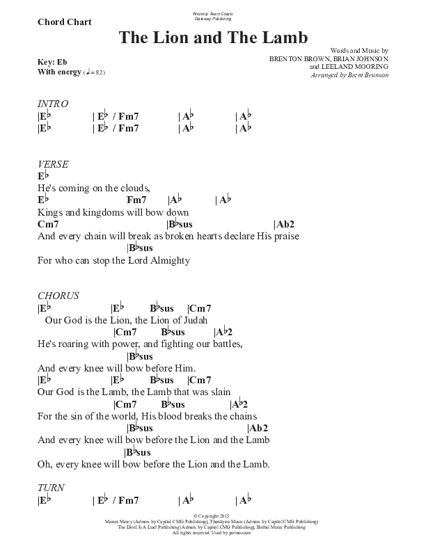 Lion And The Lamb (Gospel) Chord Chart (WorshipTeam.tv)