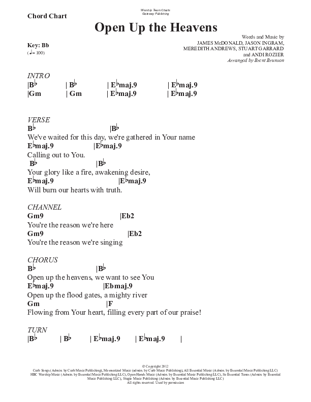 Open Up The Heavens (Gospel) Chord Chart (WorshipTeam.tv)